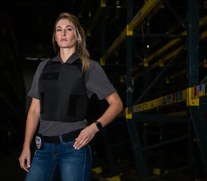 woman wearing a bulletproof vest