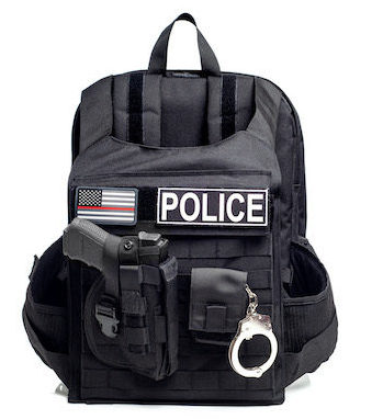 Military Tactical Bulletproof Backpack with police gun and handcuffs