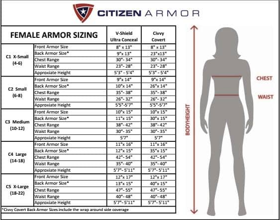 Citizen Armor female size chart