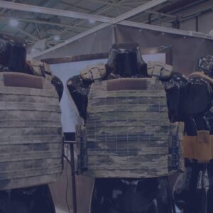 Body mannequins wearing fake bulletproof vests