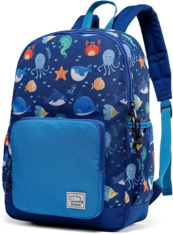 Blue Bulletproof Backpack for Kids with sea animals pattern