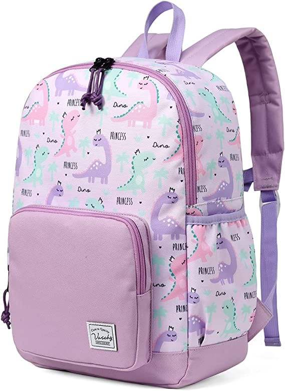 Lavender Bulletproof Backpack for Kids with cute dinosaur illustration pattern