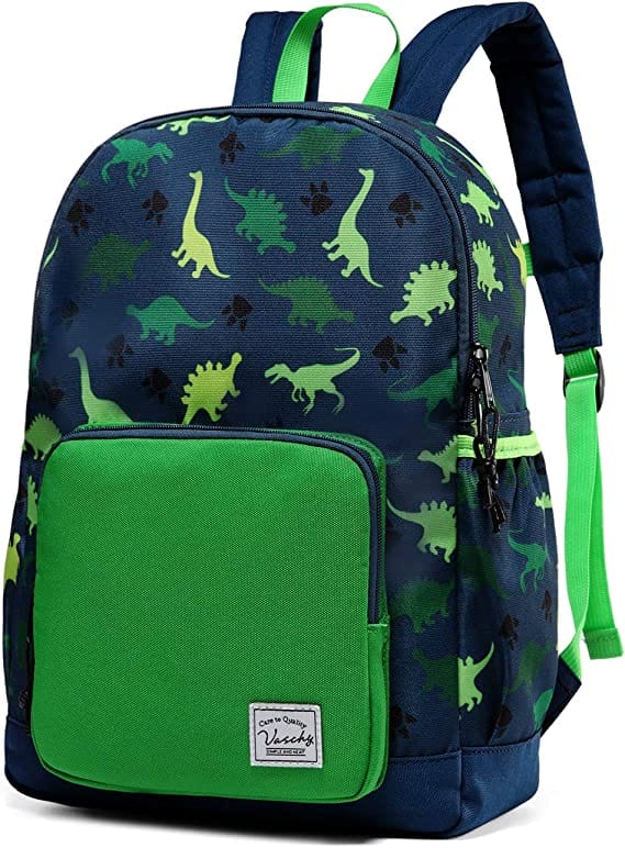 Green Bulletproof Backpack for Kids with green dinosaurs pattern