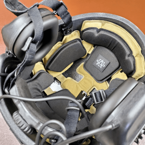 Black NIJ Level IIIA+ FAST Style High Cut Ballistic Helmet inside view