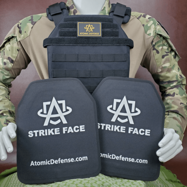 Black Armor Plate Carrier Vest with Level 3A, 3, or 4 Armor Plates on a mannequin