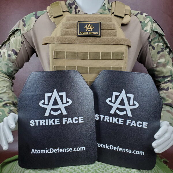 Khaki Level 3A Armor Plate Carrier Vest 3, or 4 Armor Plates with front view of mannequin holding armor plates