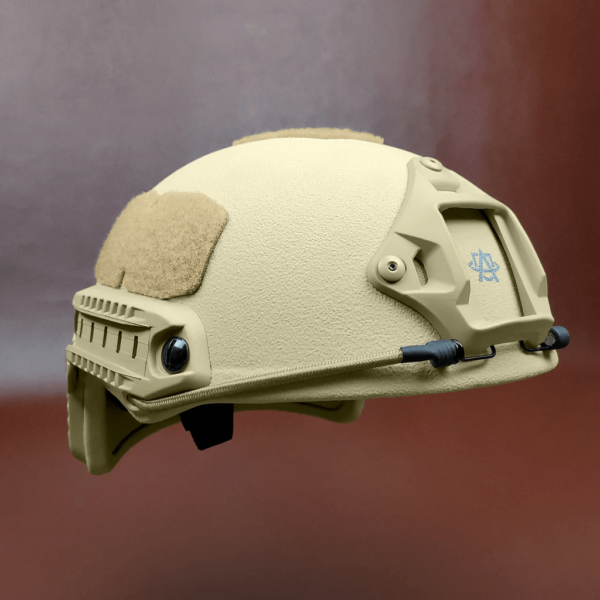 Tan NIJ Level IIIA+ FAST Style High Cut Ballistic Helmet side view
