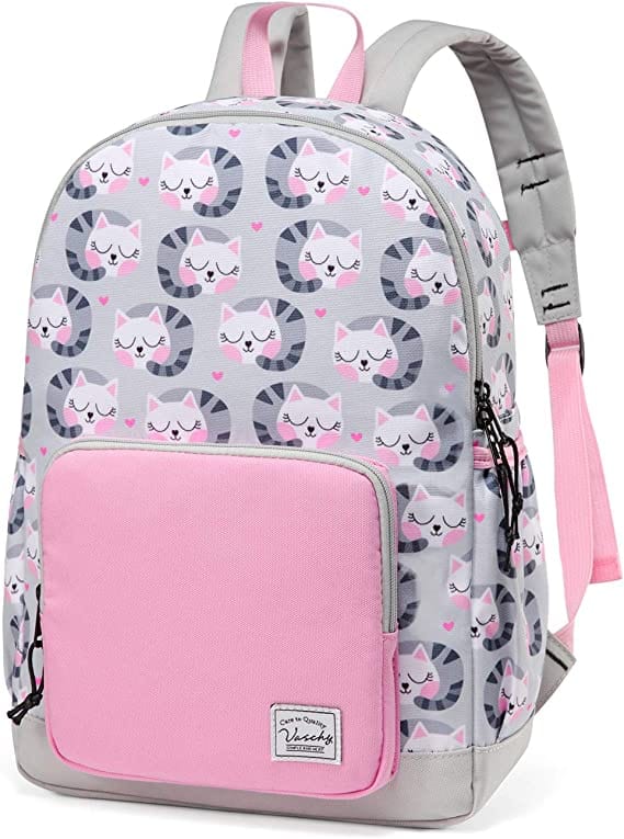 Pink Bulletproof Backpack for Kids with pink and gray cats pattern