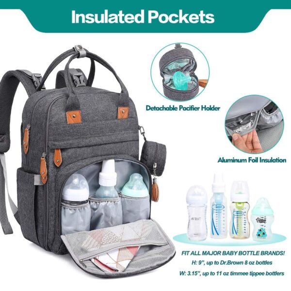 Dark gray Bulletproof Diaper Bag Backpack showing insulated pockets