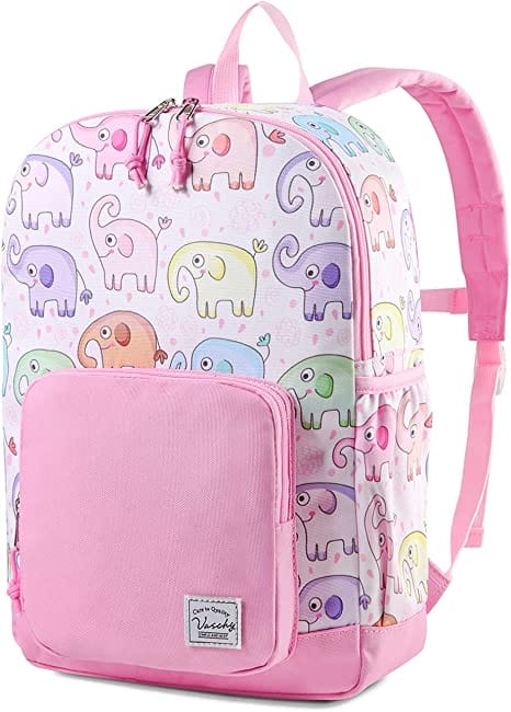 White and pink Bulletproof Backpack for Kids with cute elephant illustration pattern