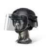 Black NIJ IIIA+ Face Shield Bulletproof Helmet Visor for PASGT, MICH, FAST, ACH Ballistic Helmets side view on a head mannequin