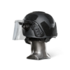 Black NIJ IIIA+ Face Shield Bulletproof Helmet Visor for PASGT, MICH, FAST, ACH Ballistic Helmets back view on a head mannequin