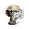 Tan NIJ IIIA+ Face Shield Bulletproof Helmet Visor for PASGT, MICH, FAST, ACH Ballistic Helmets with gunshots side view on a head mannequin