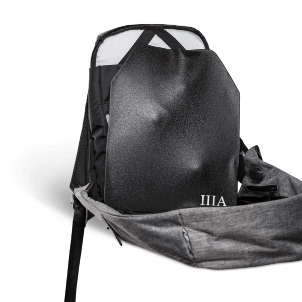 Black Level 3A, 3 and 4 Options of Bulletproof Backpack Insert showing shield inside the bag