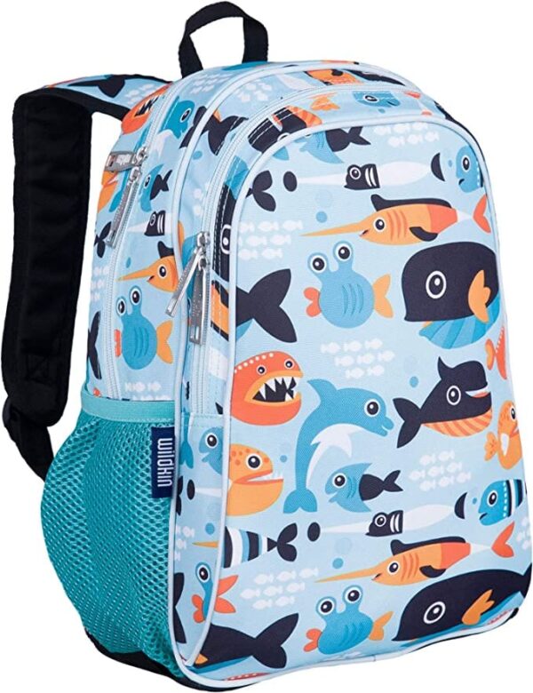 Light blue Children's Bulletproof Backpack for School with Big Fish sea animals pattern