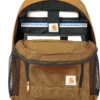 Khaki Bulletproof Carhartt Legacy Standard Work Backpack front view showing half inside