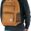 Man wearing Khaki Bulletproof Carhartt Legacy Standard Work Backpack back view