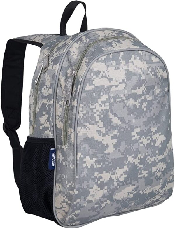 Gray Children's Bulletproof Backpack for School with gray digital camouflage pattern