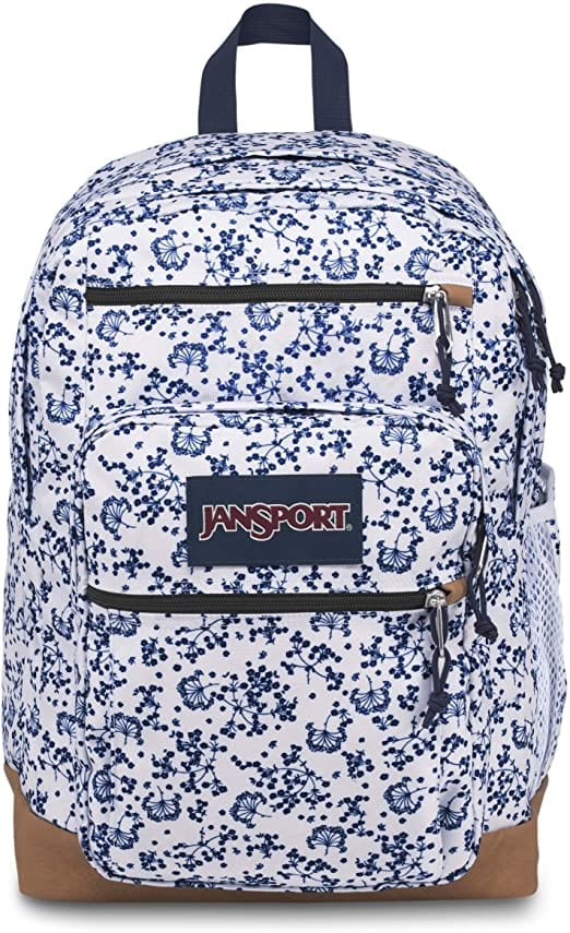 White field floral JanSport Bulletproof Backpack front view