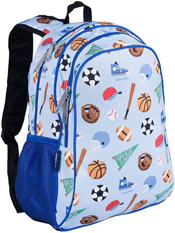 Light blue Children's Bulletproof Backpack for School with ball games pattern