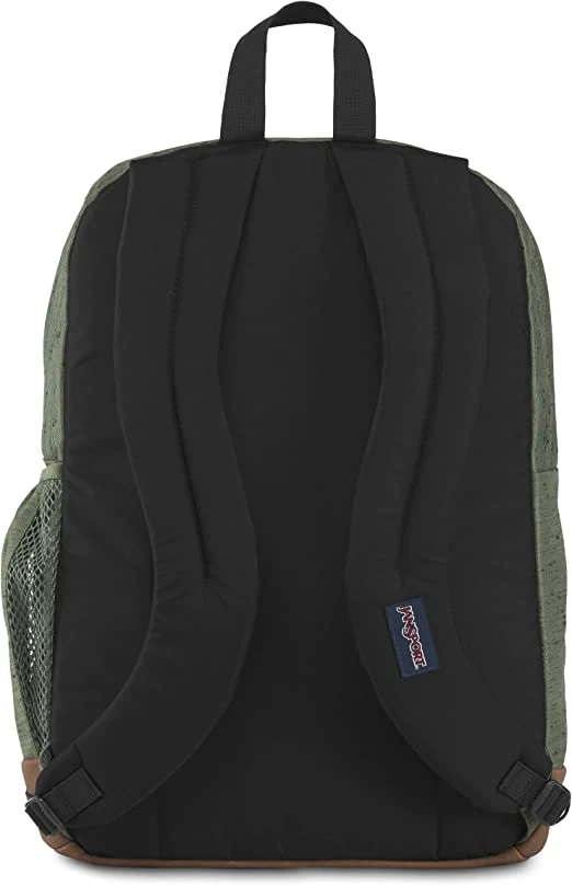 Muted green plain weave JanSport Bulletproof Backpack back view