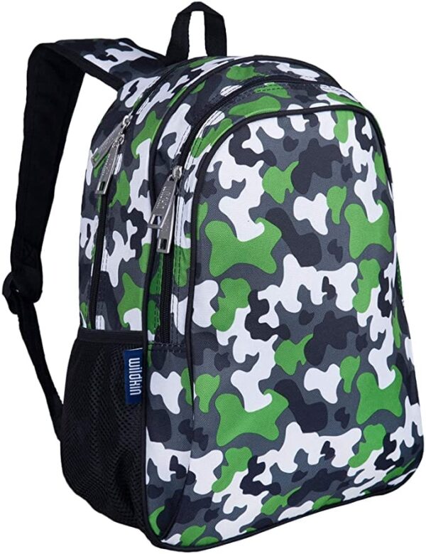 Children's Bulletproof Backpack for School with black and green camouflage pattern