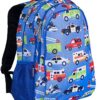 Blue Children's Bulletproof Backpack for School with police fire truck and ambulance cars pattern