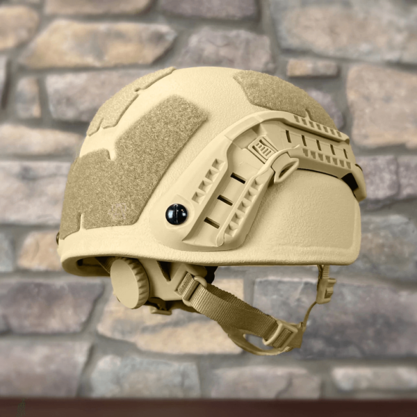 Khaki NIJ Level IIIA+ MICH/ACH Ballistic Helmet side view