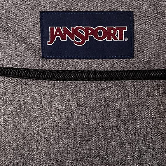 Grey letterman poly JanSport Bulletproof Backpack cloe up on zipper