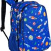 Blue Children's Bulletproof Backpack for School with space rocket and planets pattern