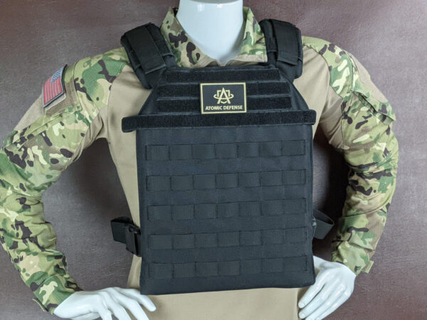 Black Armor Plate Carrier Vest with Level 3A, 3, or 4 Armor Plates on a mannequin
