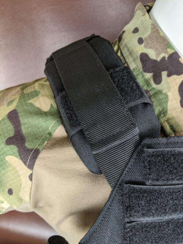 Black shoulder strap of Level 3A Armor Plate Carrier Vest 3, or 4 Armor Plates on a mannequin