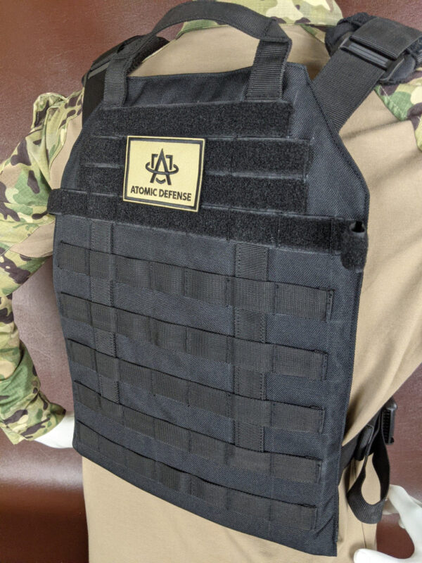 Black Armor Plate Carrier Vest with Level 3A, 3, or 4 Armor Plates back view on a mannequin