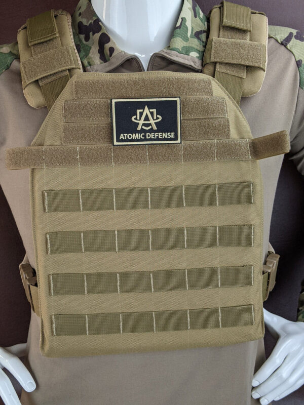 Khaki Armor Plate Carrier Vest with Level 3A, 3, or 4 Armor Plates front view on a mannequin