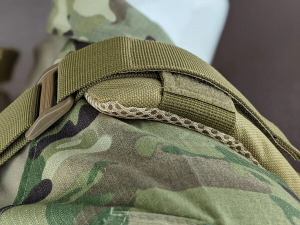 Khaki strap of Level 3A Armor Plate Carrier Vest 3, or 4 Armor Plates side shoulder view on a mannequin