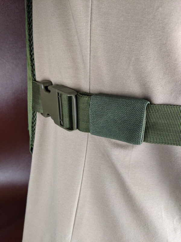 Green Armor Plate Carrier Vest with Level 3A, 3, or 4 Armor Plates side strap view on a mannequin