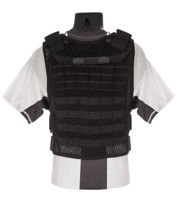 Black 100% breathable Fast-adjustable Phantom Plate Carrier Vest back view on a mannequin