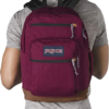 Man wearing Russet red JanSport Bulletproof Backpack back view