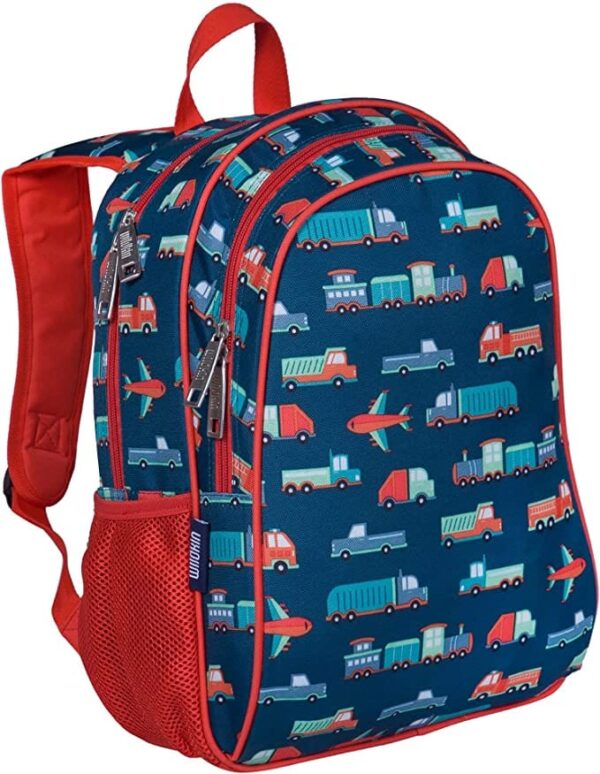 Blue and red Children's Bulletproof Backpack for School with car transportation pattern