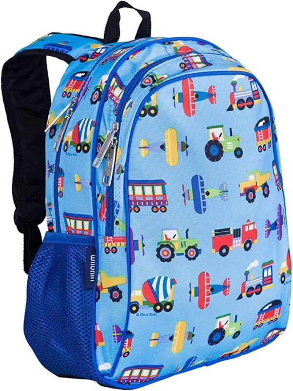 Blue Children's Bulletproof Backpack for School with trucks pattern