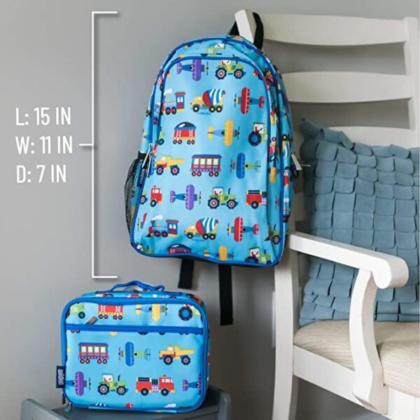 Blue Children's Bulletproof Backpack for School image showing size and dimensions of the bag