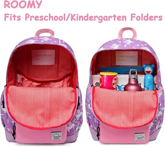 Pink and purple Bulletproof Backpack for Kids with unicorn pattern inside view