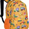 Orange Children's Bulletproof Backpack for School with construction vehicles pattern