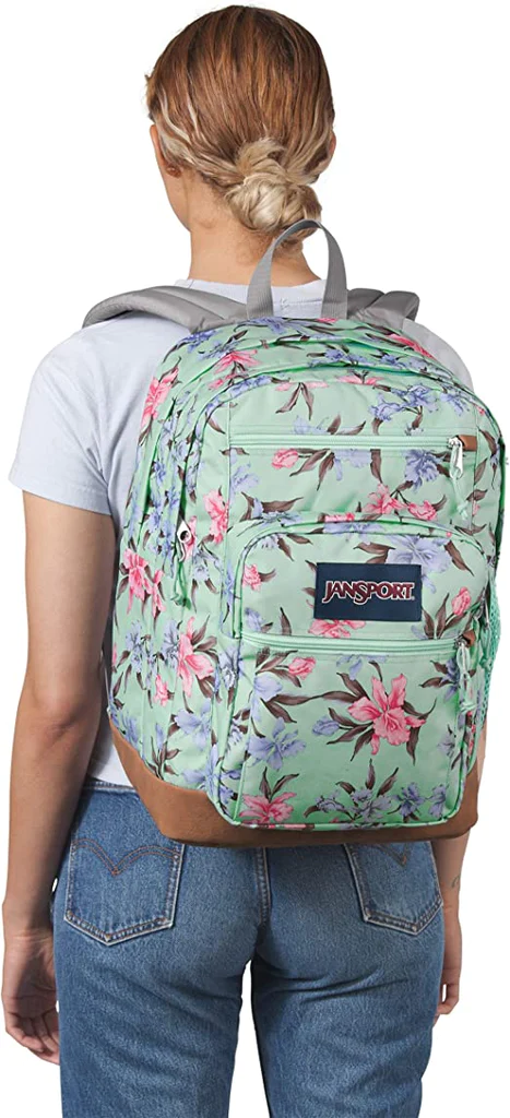 Girl wearing Vintage irises JanSport Bulletproof Backpack back view