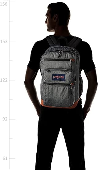 Man wearing Black & White Herringbone JanSport Bulletproof Backpack back fit illustration