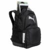 Black Bulletproof Puma Challenger Backpack side view with stuff showing out