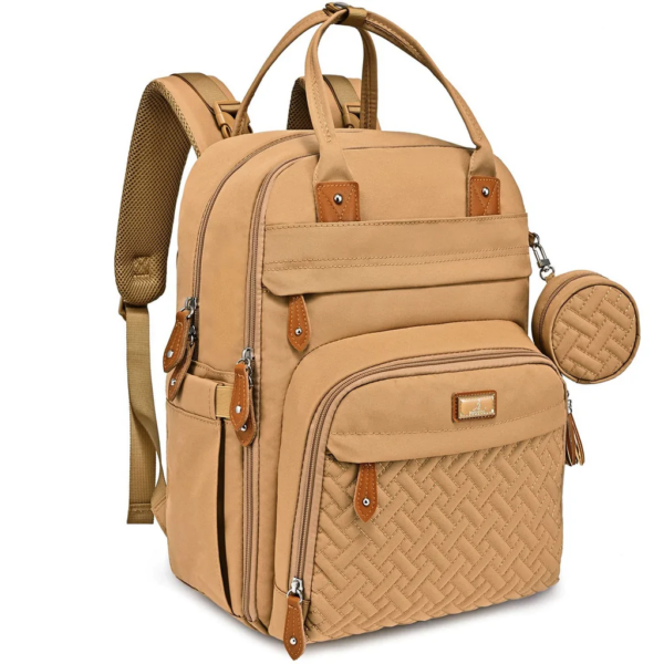 Light brown Bulletproof Diaper Bag Backpack front view