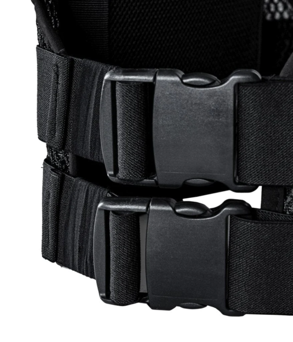 Black 100% breathable Fast-adjustable Phantom Plate Carrier Vest side strap closeup view