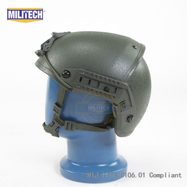 Green NIJ Level IIIA+ AirFrame Style Ballistic Helmet side view on a head mannequin
