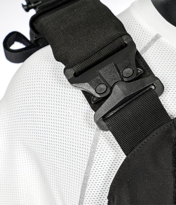 Black Real World Tactical Special Edition Shadow Plate Carrier shoulder strap close up view